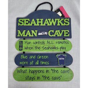 Seattle Seahawks NFL Man cave Hanging Wooden Wall Sign Team Logo Football NWT
